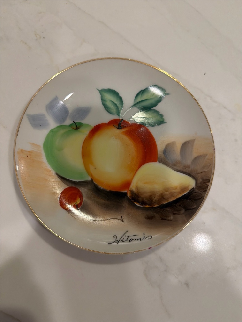 Hand-Painted Fruit Still Life MCM Wall Plate Signed Artist Hitomi 1950s Japan